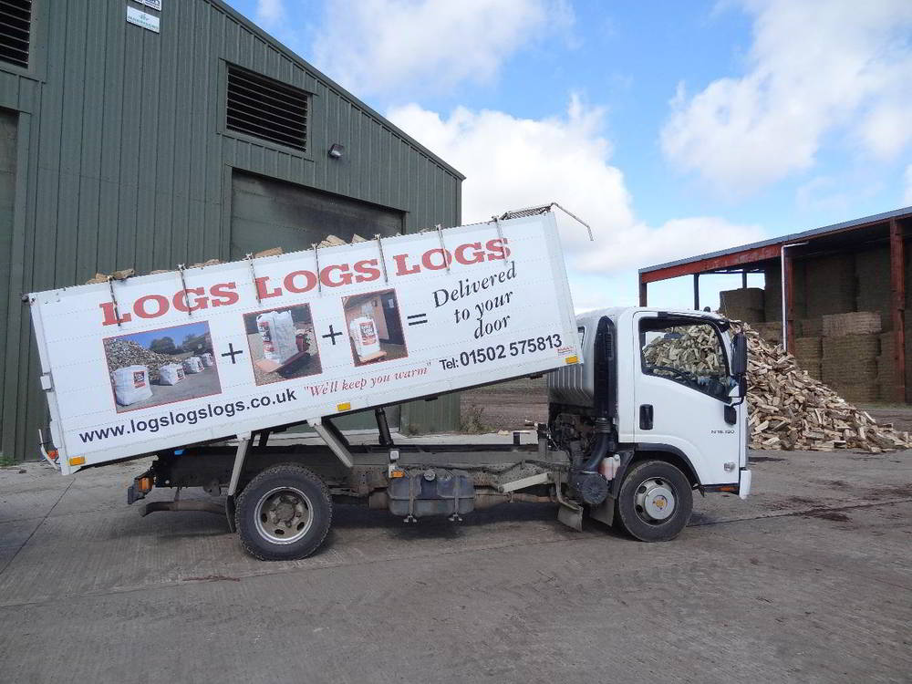 If you order loose logs they are tipped out the back of the truck onto your drive.