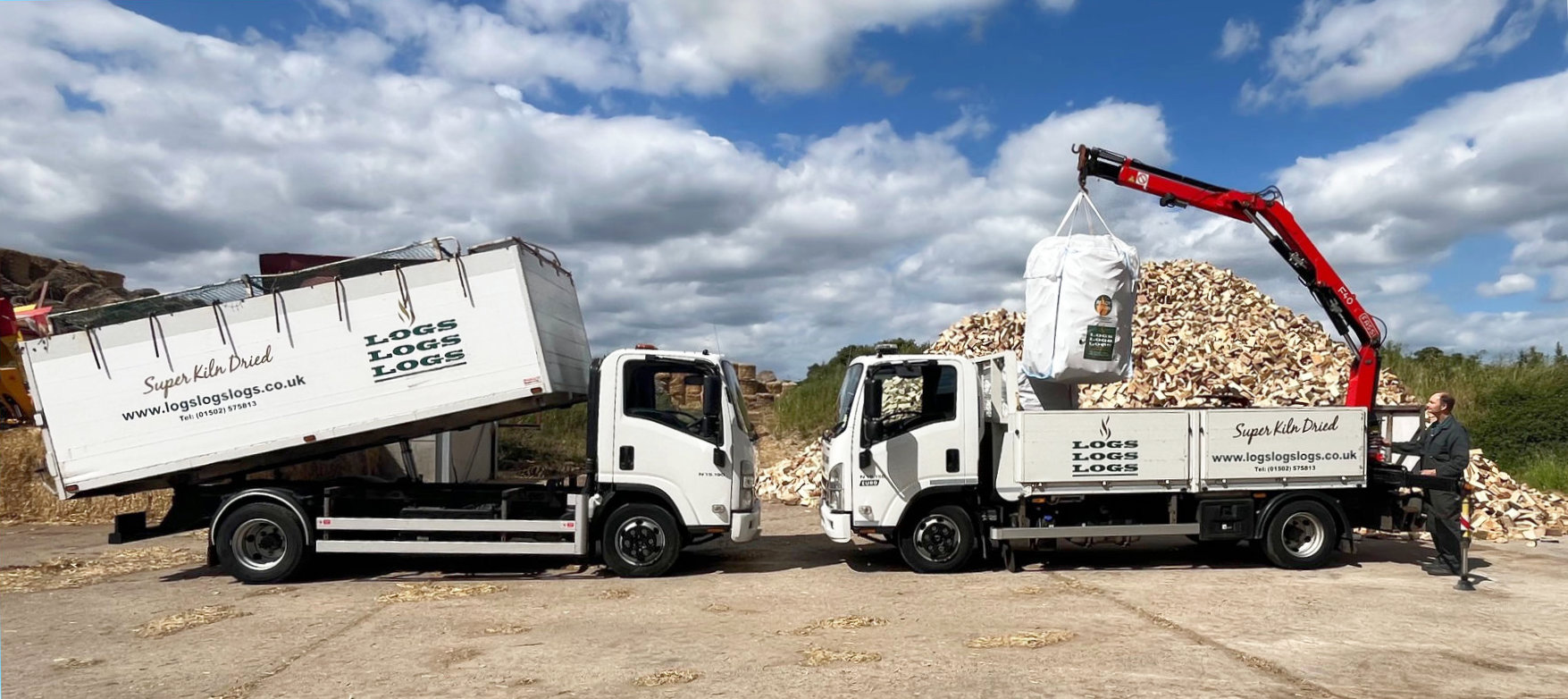 Delivering kiln dried logs in bulk bags and loose to Norfolk & Suffolk, including Norwich, Diss, Woodbridge and surrounding areas.
                                 We sell bulk bags nationally, 100% British Timber